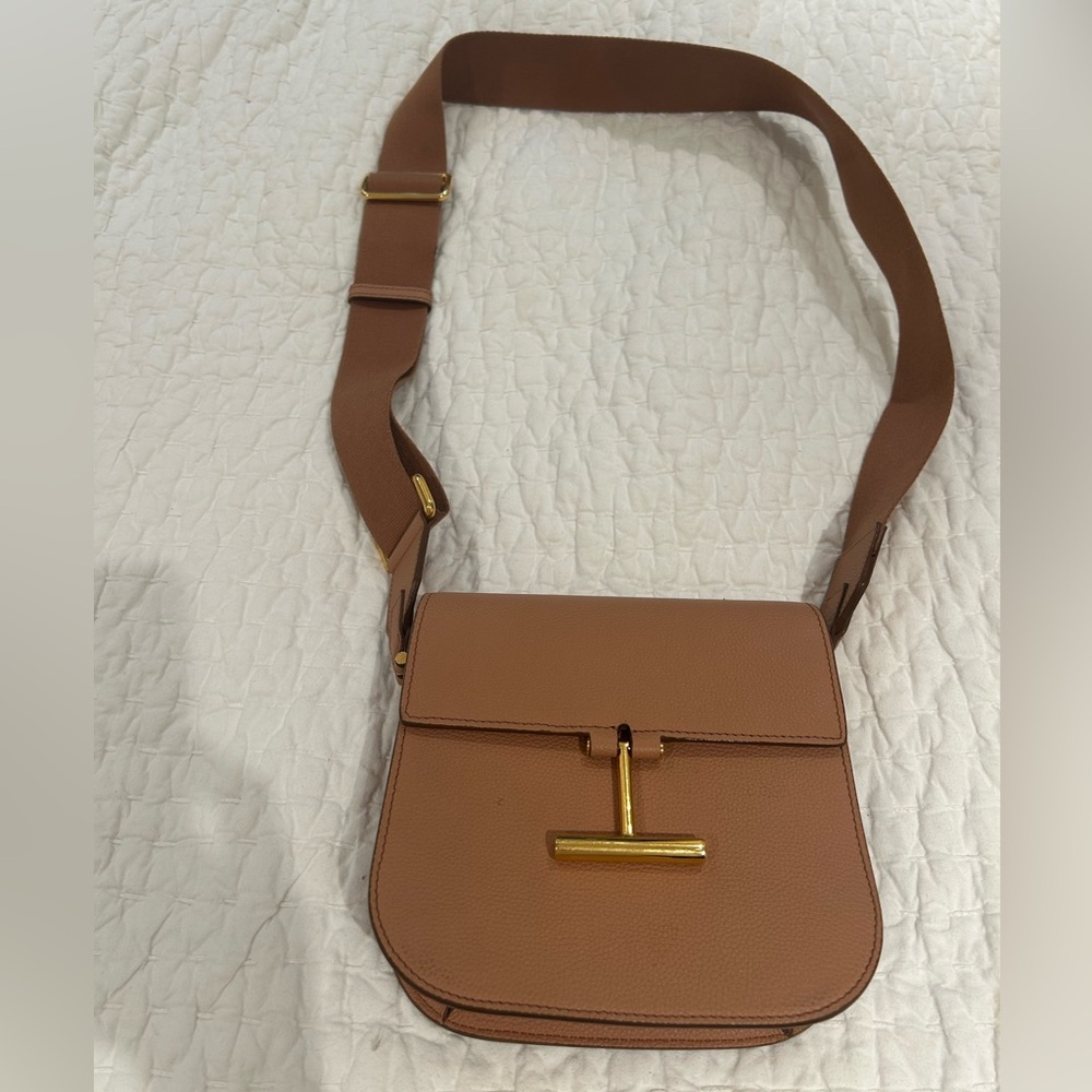 Tom Ford Tara Mini Crossbody bag Tan Leather with gold hardware